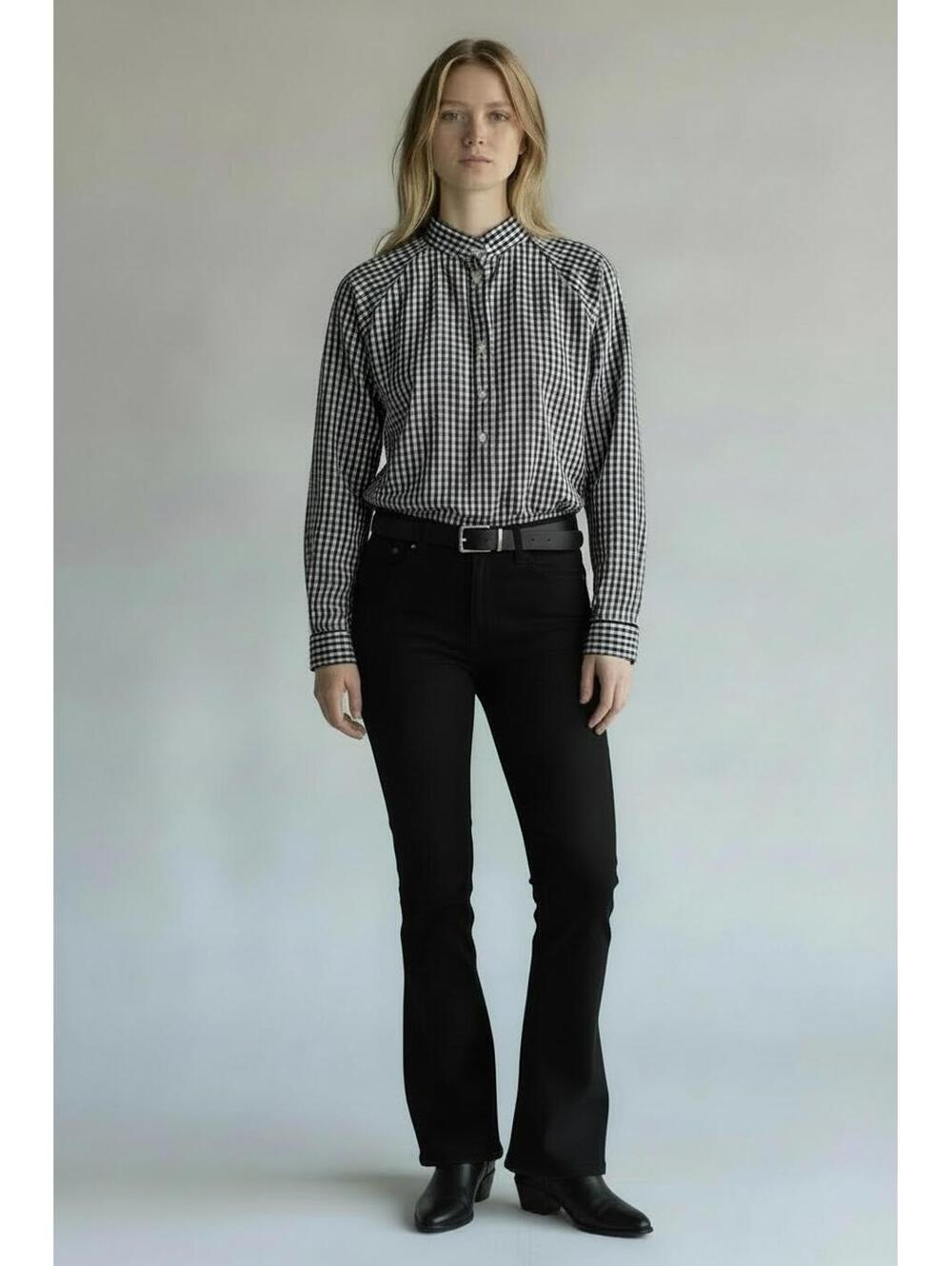 Vineyard Vines Women's Long Sleeve Black & White Gingham Half Button Top, Size 6